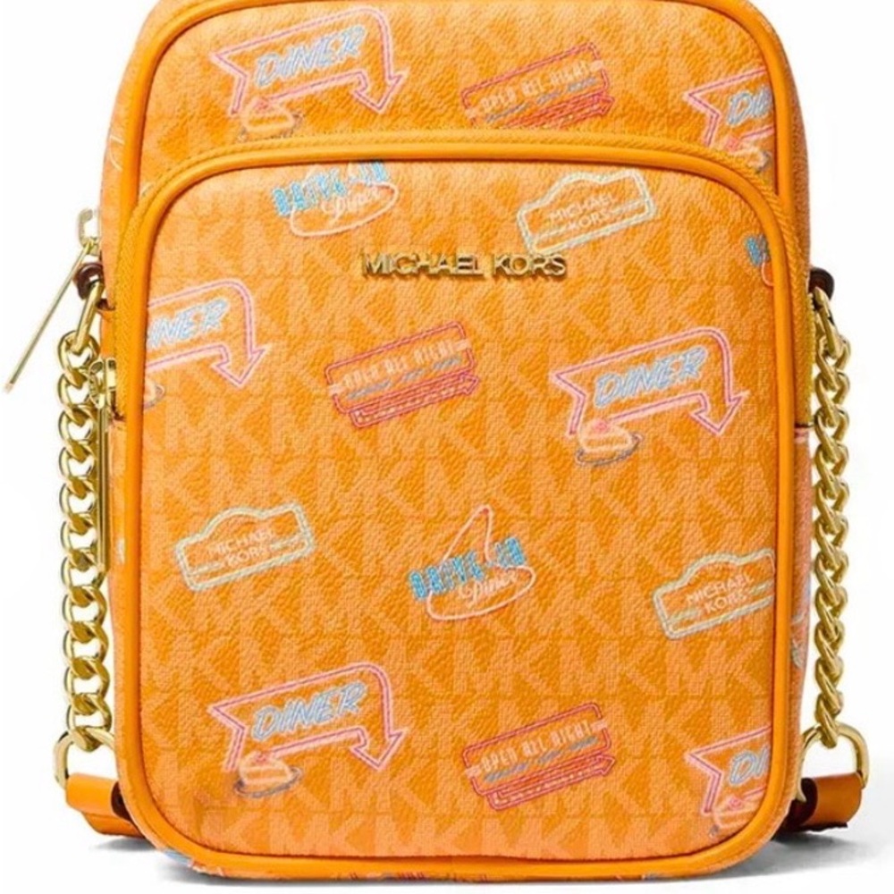 Michael Kors Jet Set Travel Vibrant Orange Graphic Crossbody Bag - Picture 8 of 12